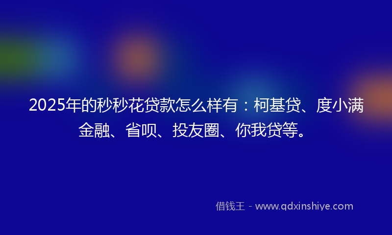 2025年的秒秒花贷款怎么样有：柯基贷、度小满金融、省呗、投友圈、你我贷等。