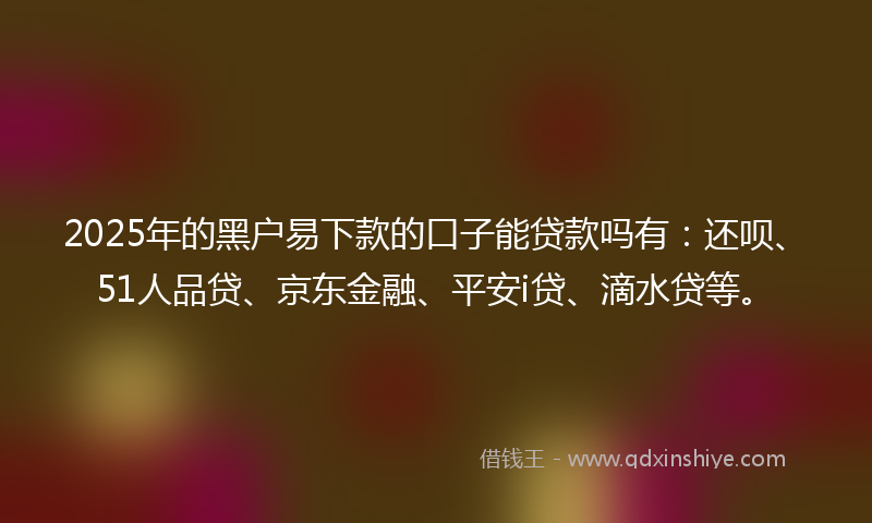 2025年的黑户易下款的口子能贷款吗有：还呗、51人品贷、京东金融、平安i贷、滴水贷等。