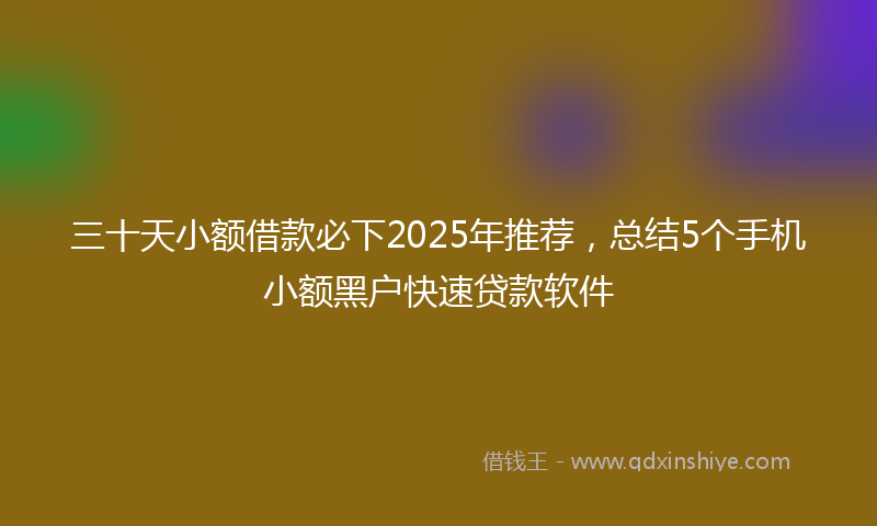 三十天小额借款必下2025年推荐，总结5个手机小额黑户快速贷款软件