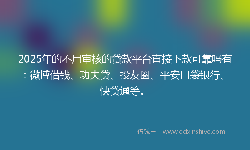2025年的不用审核的贷款平台直接下款可靠吗有：微博借钱、功夫贷、投友圈、平安口袋银行、快贷通等。