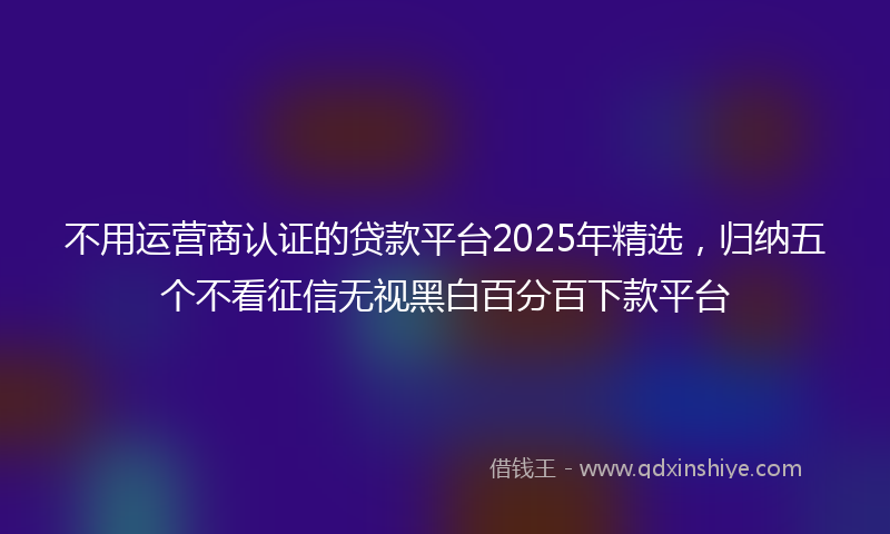 不用运营商认证的贷款平台2025年精选，归纳五个不看征信无视黑白百分百下款平台