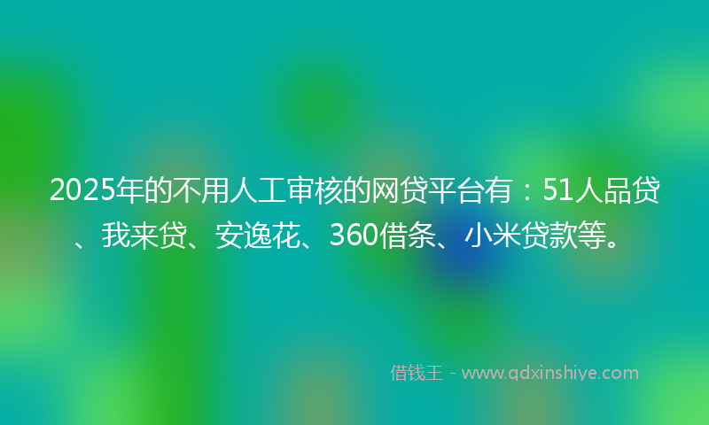 2025年的不用人工审核的网贷平台有：51人品贷、我来贷、安逸花、360借条、小米贷款等。