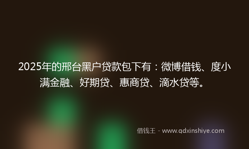 2025年的邢台黑户贷款包下有：微博借钱、度小满金融、好期贷、惠商贷、滴水贷等。