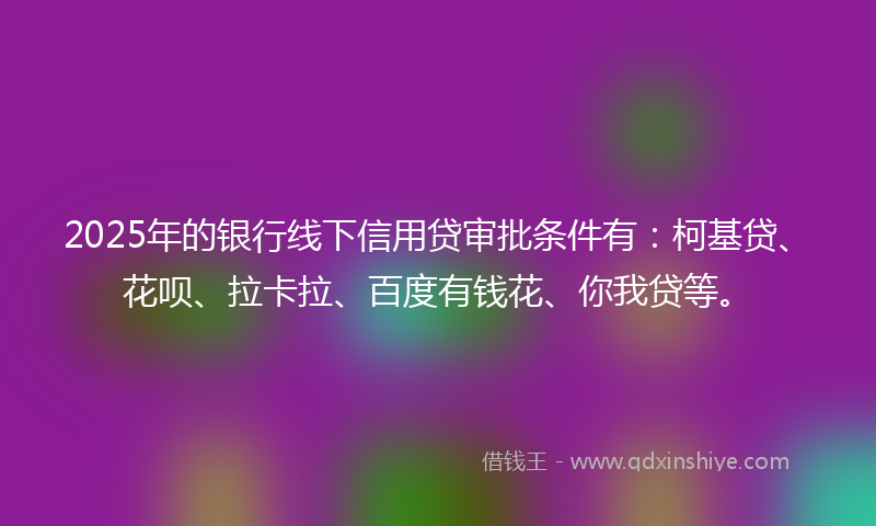 2025年的银行线下信用贷审批条件有:柯基贷、花呗、拉卡拉、百度有钱花、你我贷等。