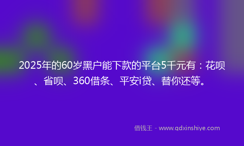 2025年的60岁黑户能下款的平台5千元有：花呗、省呗、360借条、平安i贷、替你还等。