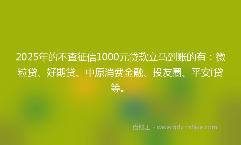 2025年的不查征信1000元贷款立马到账的有：微粒贷、好期贷、中原消费金融、投友圈、平安i贷等。