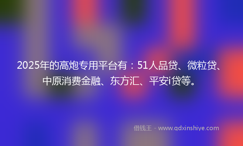 2025年的高炮专用平台有：51人品贷、微粒贷、中原消费金融、东方汇、平安i贷等。