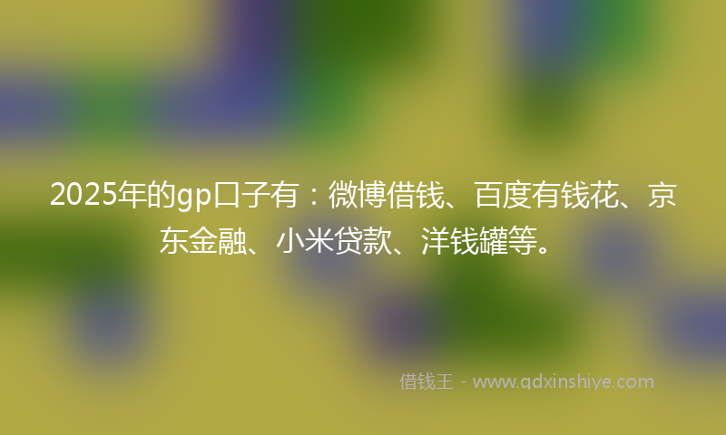 2025年的gp口子有:微博借钱、百度有钱花、京东金融、小米贷款、洋钱罐等。