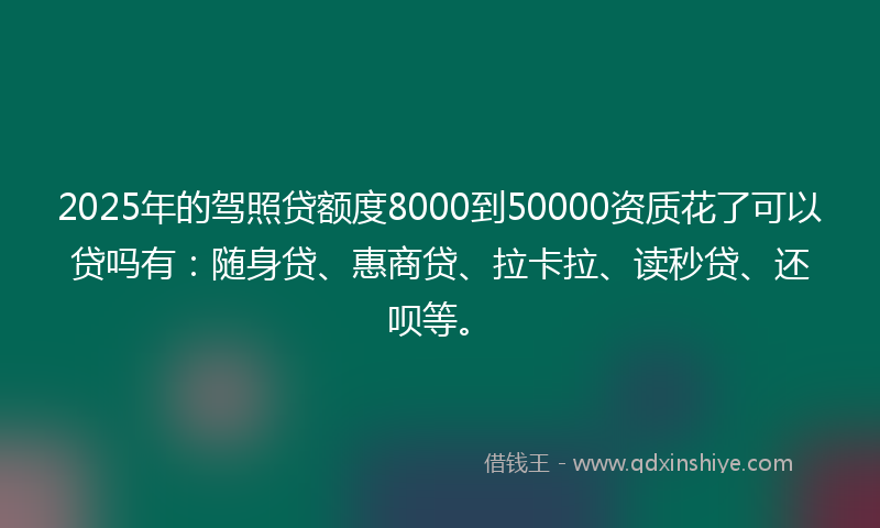 2025年的驾照贷额度8000到50000资质花了可以贷吗有:随身贷、惠商贷、拉卡拉、读秒贷、还呗等。
