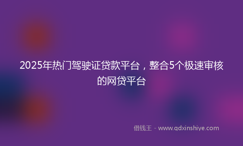 2025年热门驾驶证贷款平台，整合5个极速审核的网贷平台