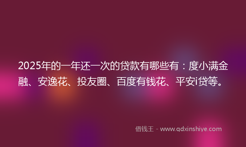 2025年的一年还一次的贷款有哪些有：度小满金融、安逸花、投友圈、百度有钱花、平安i贷等。