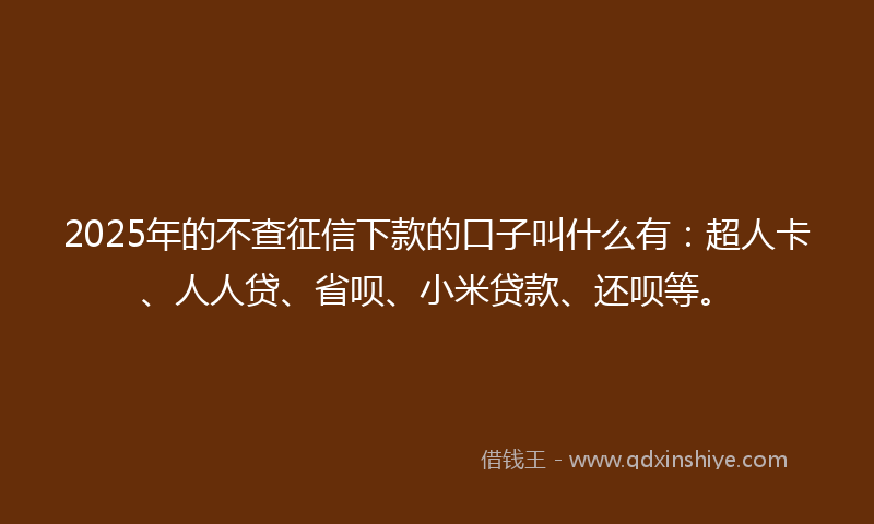 2025年的不查征信下款的口子叫什么有：超人卡、人人贷、省呗、小米贷款、还呗等。