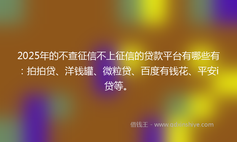 2025年的不查征信不上征信的贷款平台有哪些有：拍拍贷、洋钱罐、微粒贷、百度有钱花、平安i贷等。