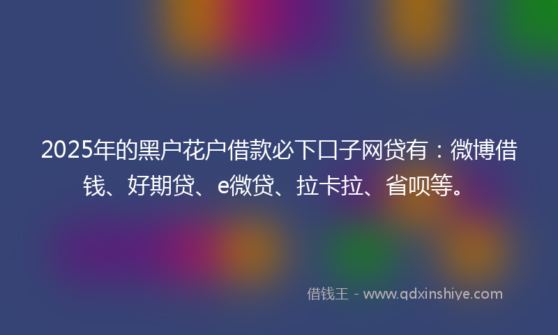 2025年的黑户花户借款必下口子网贷有：微博借钱、好期贷、e微贷、拉卡拉、省呗等。