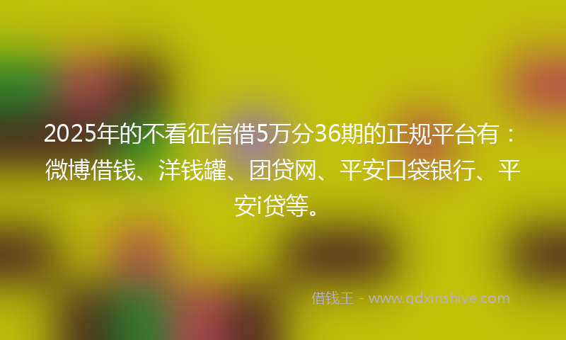 2025年的不看征信借5万分36期的正规平台有：微博借钱、洋钱罐、团贷网、平安口袋银行、平安i贷等。