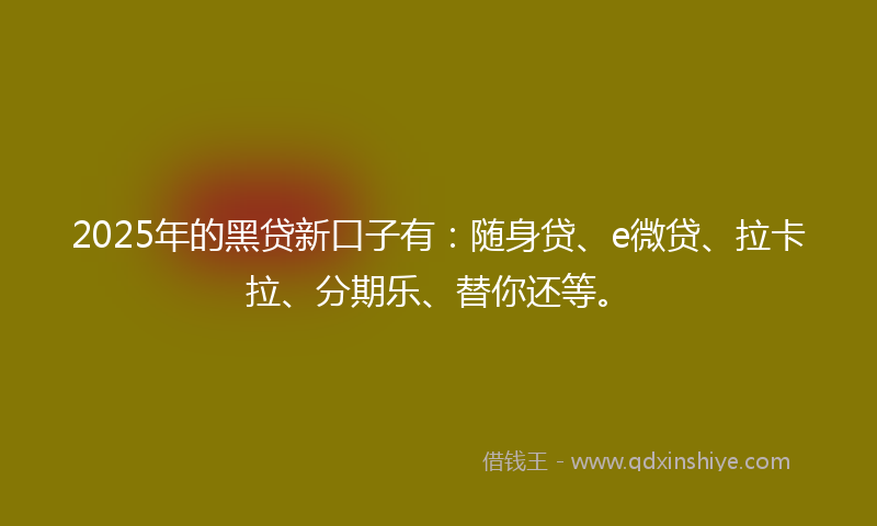 2025年的黑贷新口子有：随身贷、e微贷、拉卡拉、分期乐、替你还等。