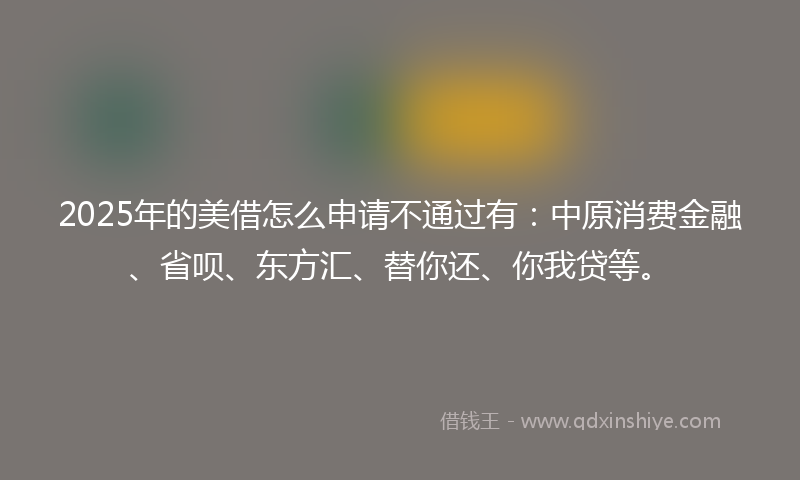 2025年的美借怎么申请不通过有：中原消费金融、省呗、东方汇、替你还、你我贷等。