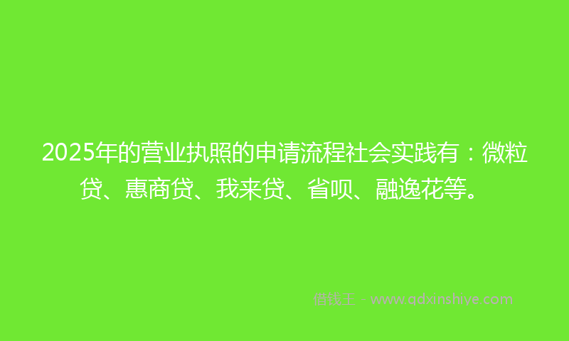 2025年的营业执照的申请流程社会实践有:微粒贷、惠商贷、我来贷、省呗、融逸花等。