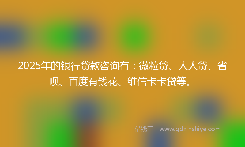 2025年的银行贷款咨询有：微粒贷、人人贷、省呗、百度有钱花、维信卡卡贷等。