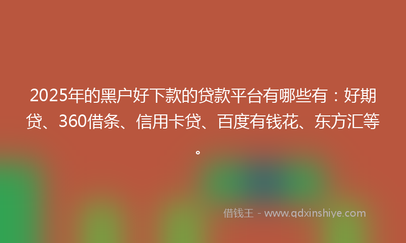2025年的黑户好下款的贷款平台有哪些有：好期贷、360借条、信用卡贷、百度有钱花、东方汇等。