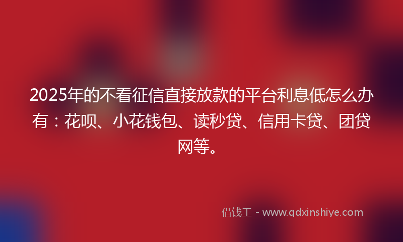 2025年的不看征信直接放款的平台利息低怎么办有：花呗、小花钱包、读秒贷、信用卡贷、团贷网等。
