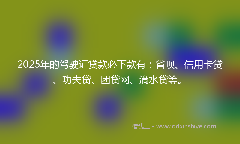 2025年的驾驶证贷款必下款有：省呗、信用卡贷、功夫贷、团贷网、滴水贷等。