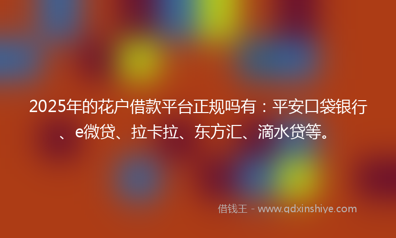 2025年的花户借款平台正规吗有：平安口袋银行、e微贷、拉卡拉、东方汇、滴水贷等。