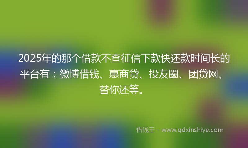2025年的那个借款不查征信下款快还款时间长的平台有：微博借钱、惠商贷、投友圈、团贷网、替你还等。