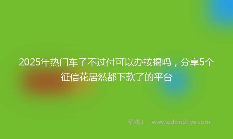 2025年热门车子不过付可以办按揭吗，分享5个征信花居然都下款了的平台