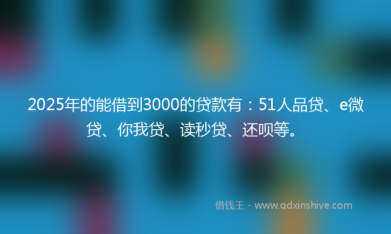 2025年的能借到3000的贷款有：51人品贷、e微贷、你我贷、读秒贷、还呗等。
