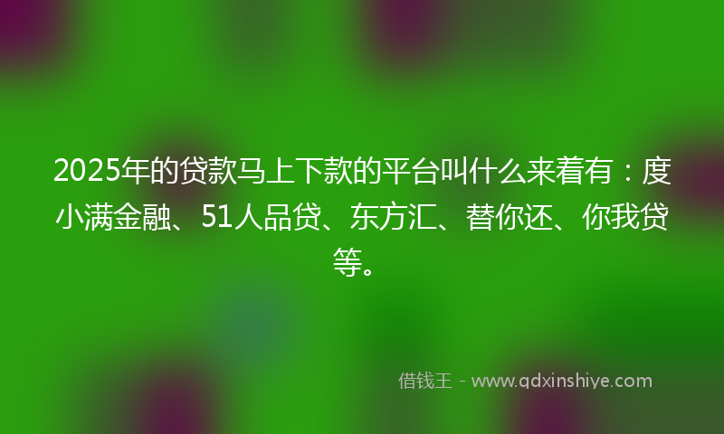 2025年的贷款马上下款的平台叫什么来着有：度小满金融、51人品贷、东方汇、替你还、你我贷等。