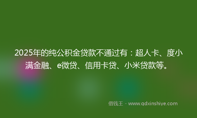 2025年的纯公积金贷款不通过有：超人卡、度小满金融、e微贷、信用卡贷、小米贷款等。