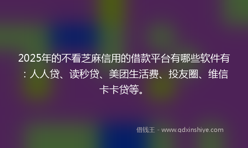 2025年的不看芝麻信用的借款平台有哪些软件有：人人贷、读秒贷、美团生活费、投友圈、维信卡卡贷等。