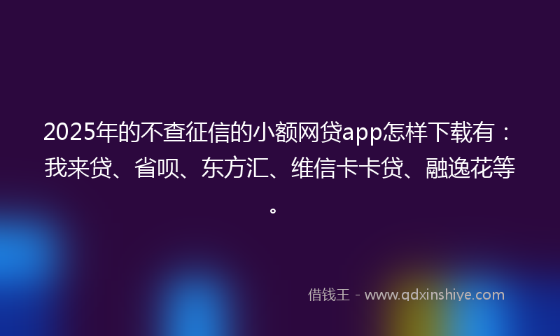 2025年的不查征信的小额网贷app怎样下载有：我来贷、省呗、东方汇、维信卡卡贷、融逸花等。