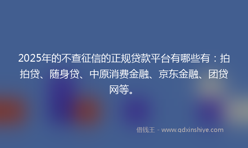2025年的不查征信的正规贷款平台有哪些有：拍拍贷、随身贷、中原消费金融、京东金融、团贷网等。