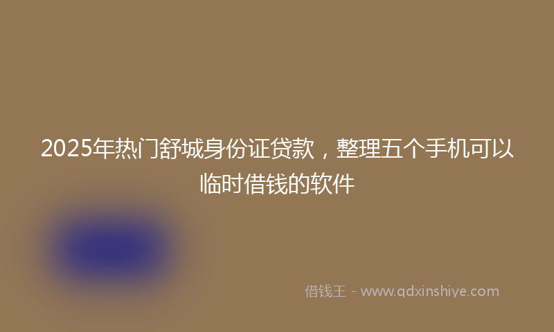 2025年热门舒城身份证贷款，整理五个手机可以临时借钱的软件