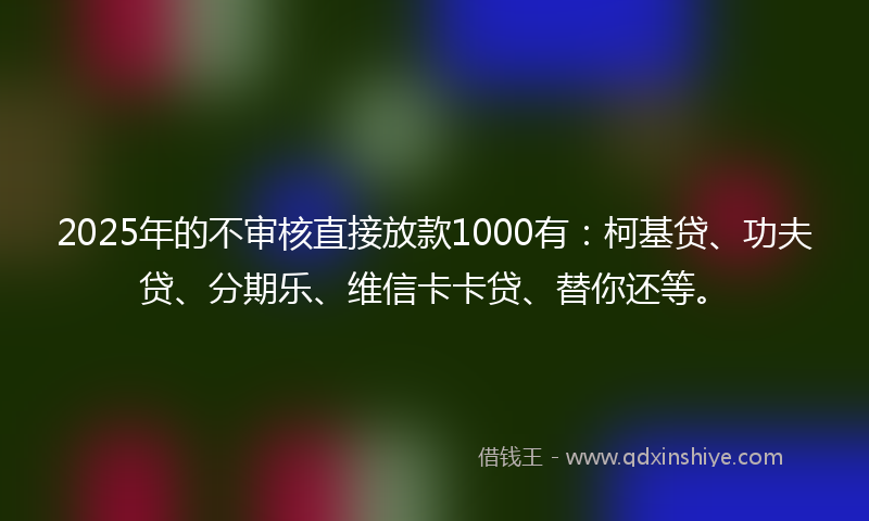 2025年的不审核直接放款1000有：柯基贷、功夫贷、分期乐、维信卡卡贷、替你还等。