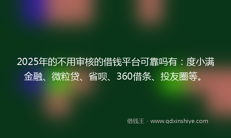 2025年的不用审核的借钱平台可靠吗有：度小满金融、微粒贷、省呗、360借条、投友圈等。