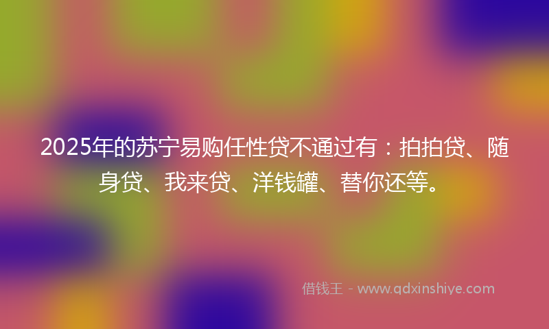 2025年的苏宁易购任性贷不通过有:拍拍贷、随身贷、我来贷、洋钱罐、替你还等。