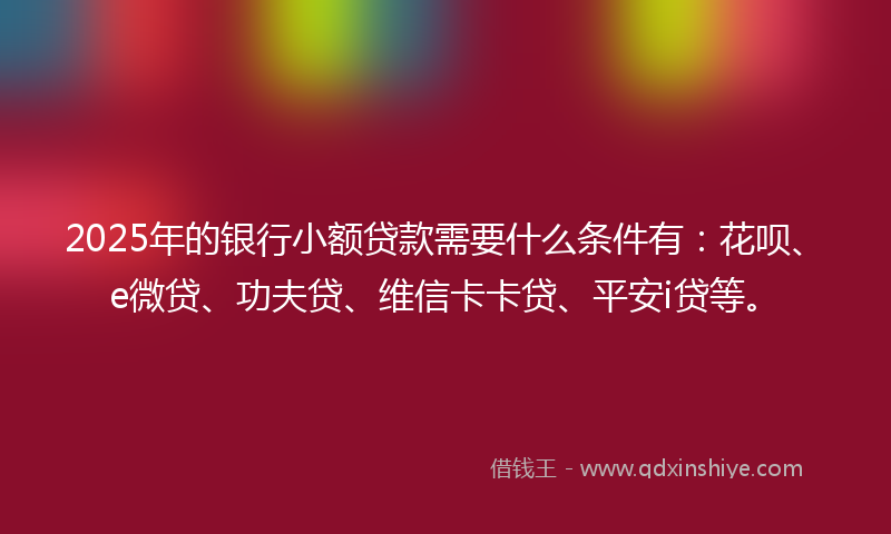 2025年的银行小额贷款需要什么条件有：花呗、e微贷、功夫贷、维信卡卡贷、平安i贷等。