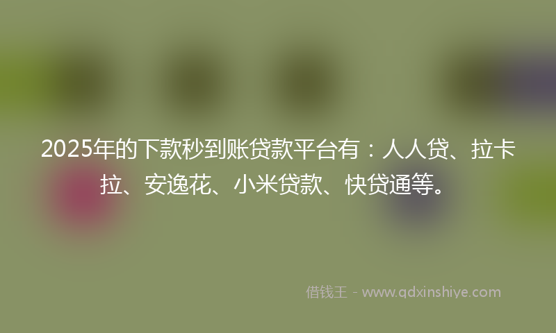 2025年的下款秒到账贷款平台有：人人贷、拉卡拉、安逸花、小米贷款、快贷通等。