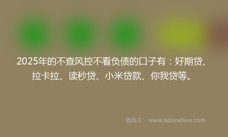 2025年的不查风控不看负债的口子有：好期贷、拉卡拉、读秒贷、小米贷款、你我贷等。
