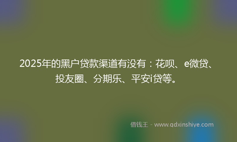 2025年的黑户贷款渠道有没有：花呗、e微贷、投友圈、分期乐、平安i贷等。