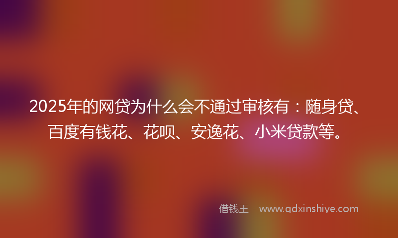2025年的网贷为什么会不通过审核有：随身贷、百度有钱花、花呗、安逸花、小米贷款等。