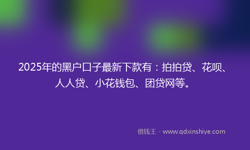 2025年的黑户口子最新下款有：拍拍贷、花呗、人人贷、小花钱包、团贷网等。
