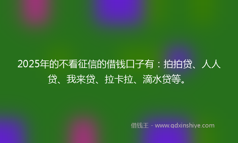 2025年的不看征信的借钱口子有：拍拍贷、人人贷、我来贷、拉卡拉、滴水贷等。