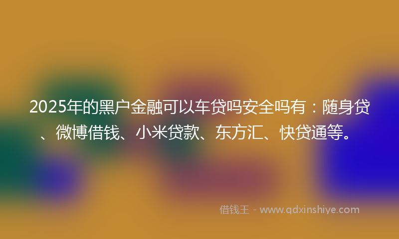2025年的黑户金融可以车贷吗安全吗有：随身贷、微博借钱、小米贷款、东方汇、快贷通等。