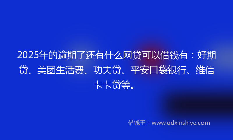 2025年的逾期了还有什么网贷可以借钱有：好期贷、美团生活费、功夫贷、平安口袋银行、维信卡卡贷等。