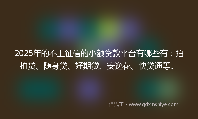 2025年的不上征信的小额贷款平台有哪些有：拍拍贷、随身贷、好期贷、安逸花、快贷通等。