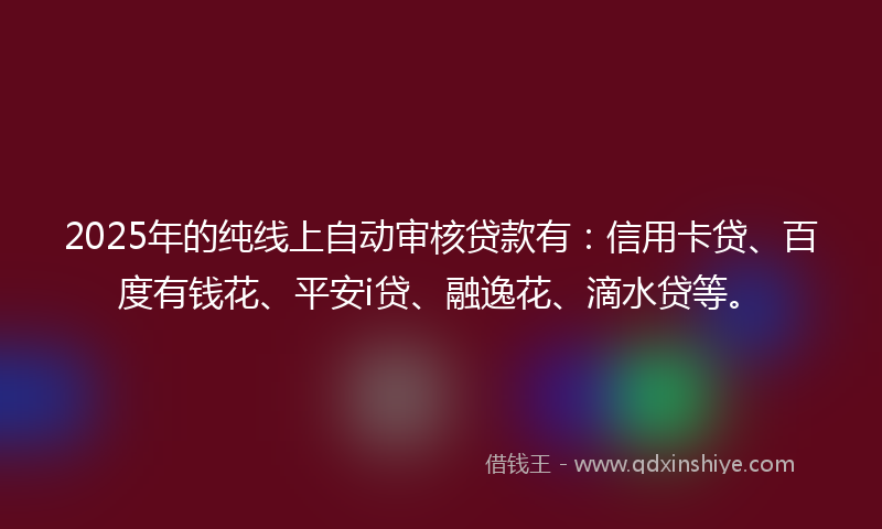 2025年的纯线上自动审核贷款有：信用卡贷、百度有钱花、平安i贷、融逸花、滴水贷等。